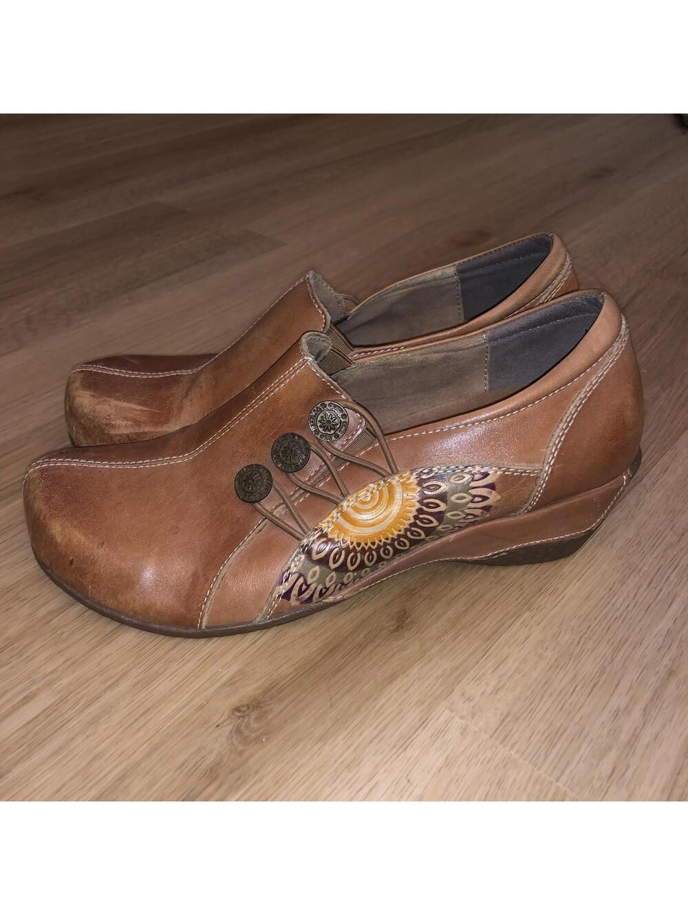 L’ARTISTE SPRING STEP AGACIA FLORAL BROWN CLOGS SLIP ON WOMENS SIZE 9 EU 40
